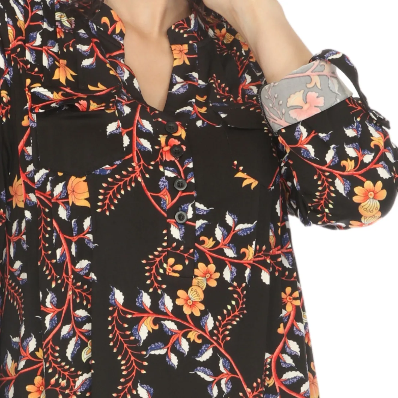 Women's Paisley Button Front Tunic Top