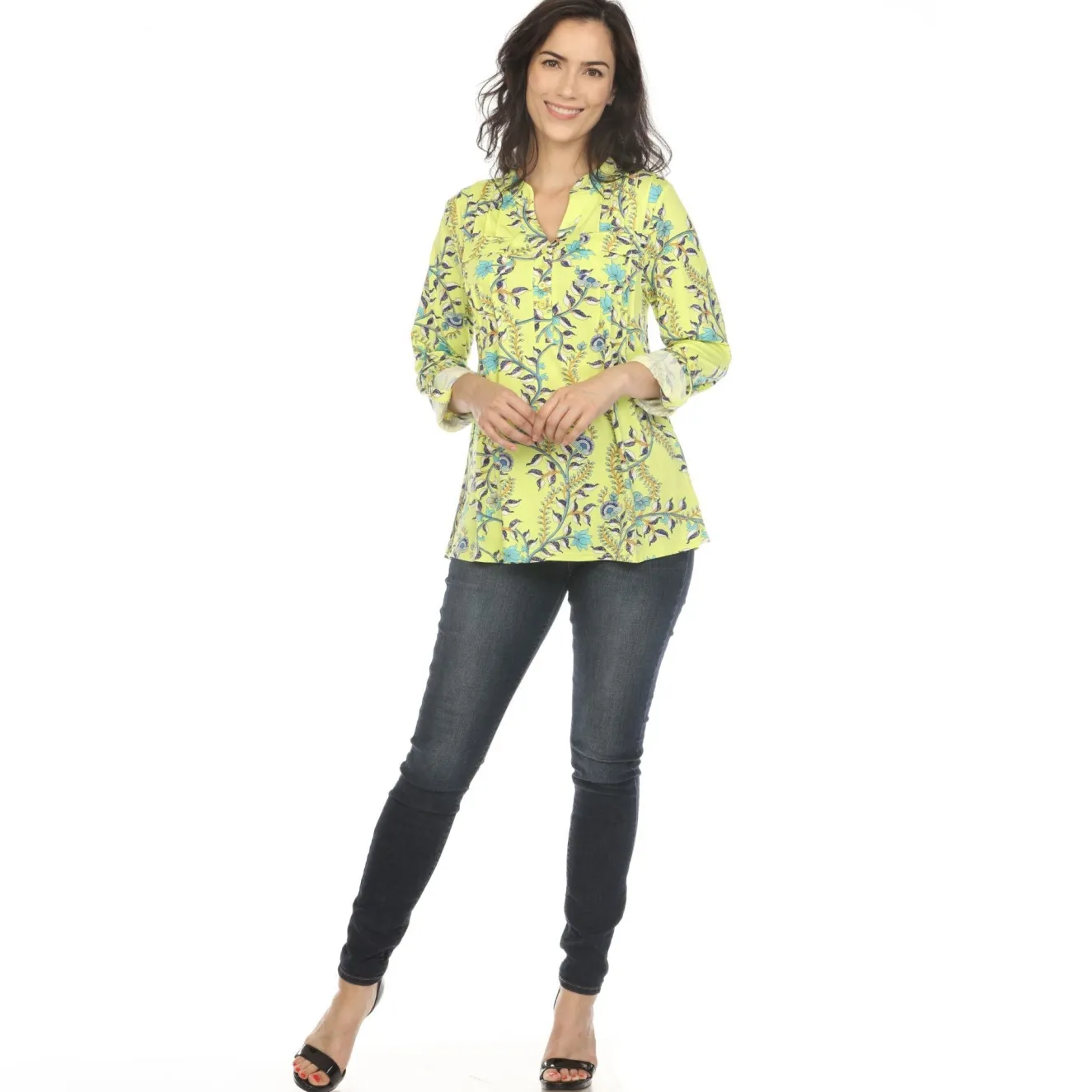 Women's Paisley Button Front Tunic Top