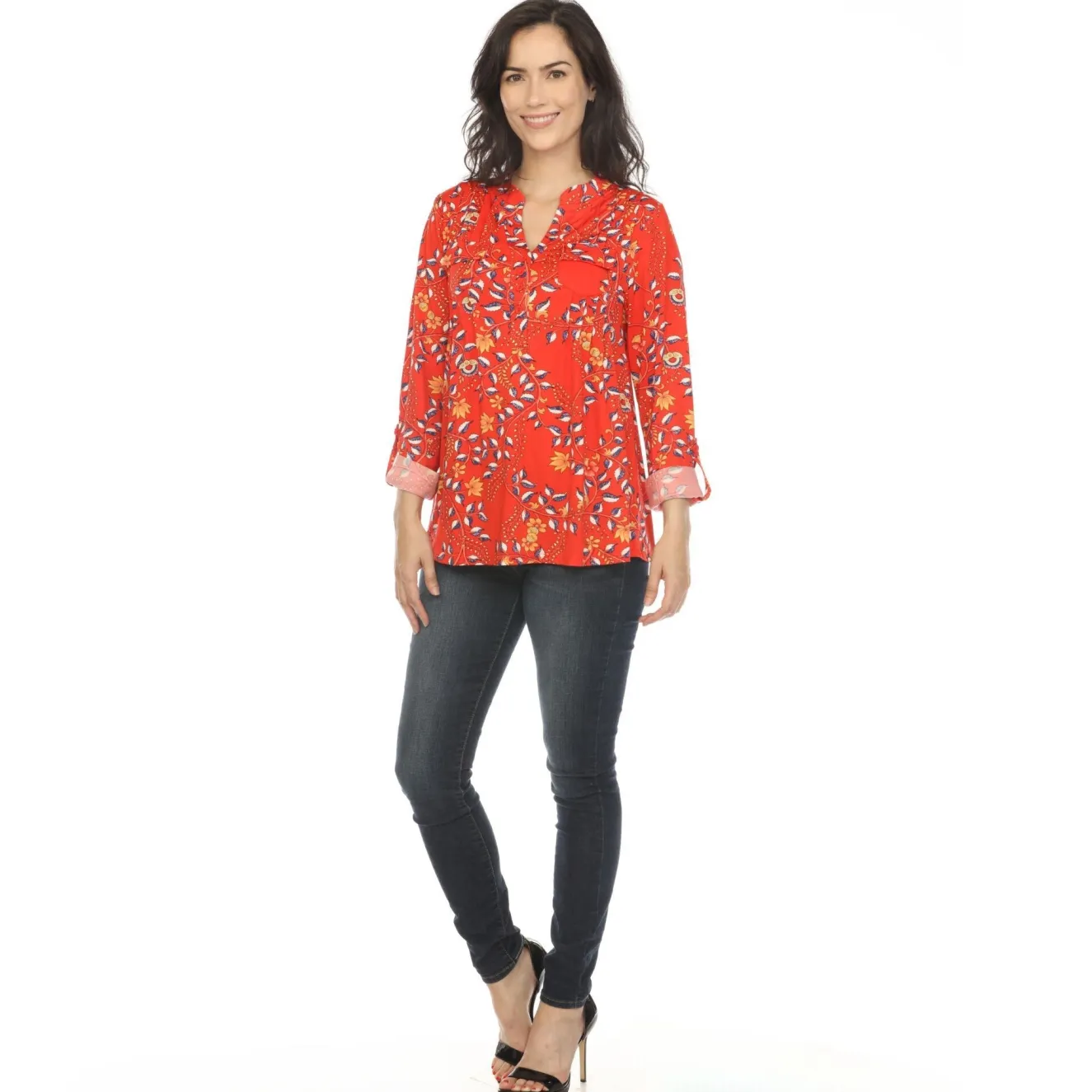 Women's Paisley Button Front Tunic Top