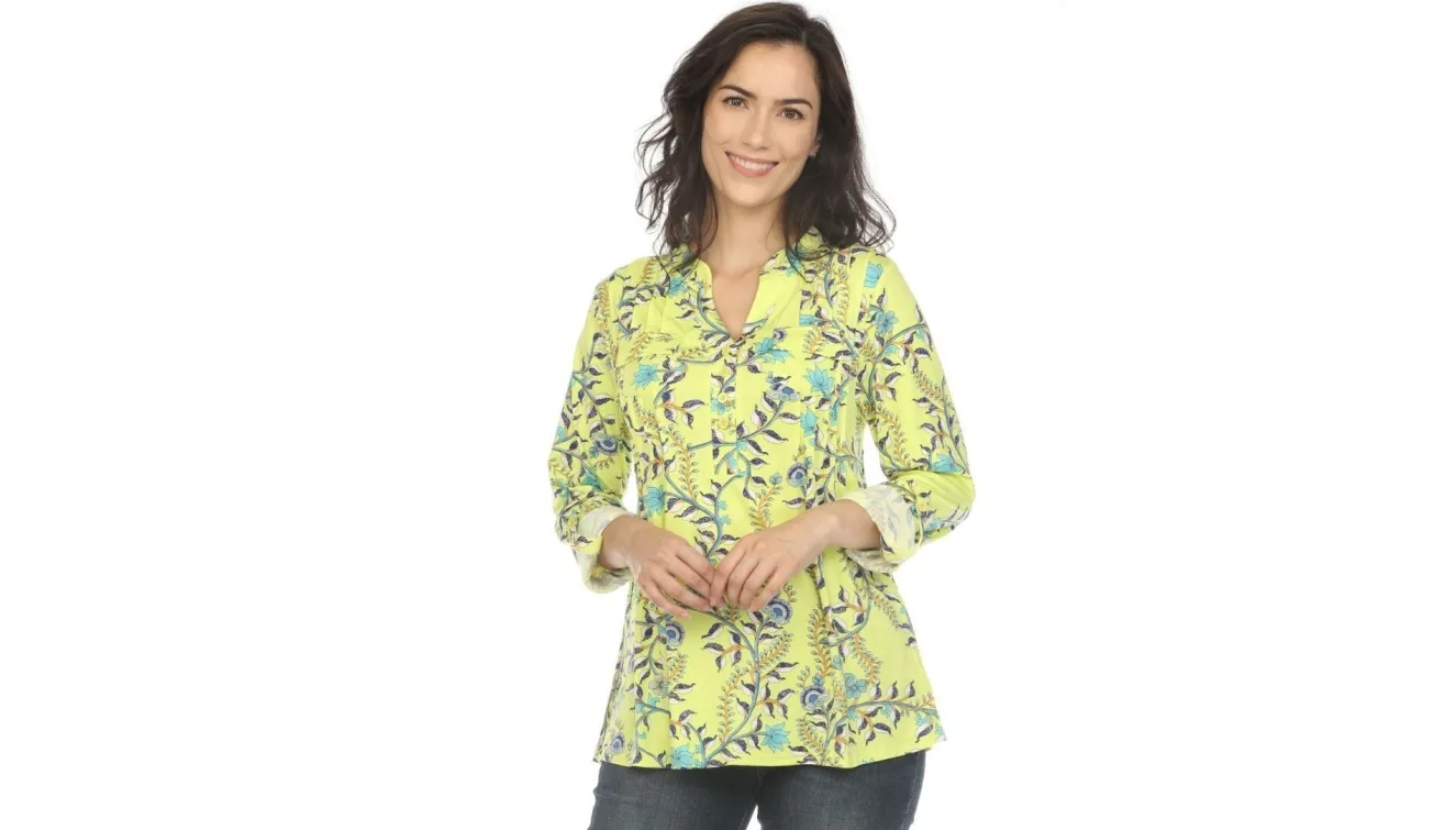 Women's Paisley Button Front Tunic Top