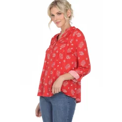 Women's Pleated Long Sleeve Leaf Print Blouse
