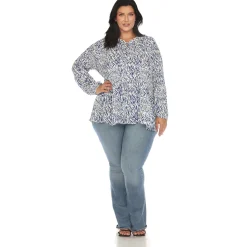 Women's Printed Peasant Blouse - Plus