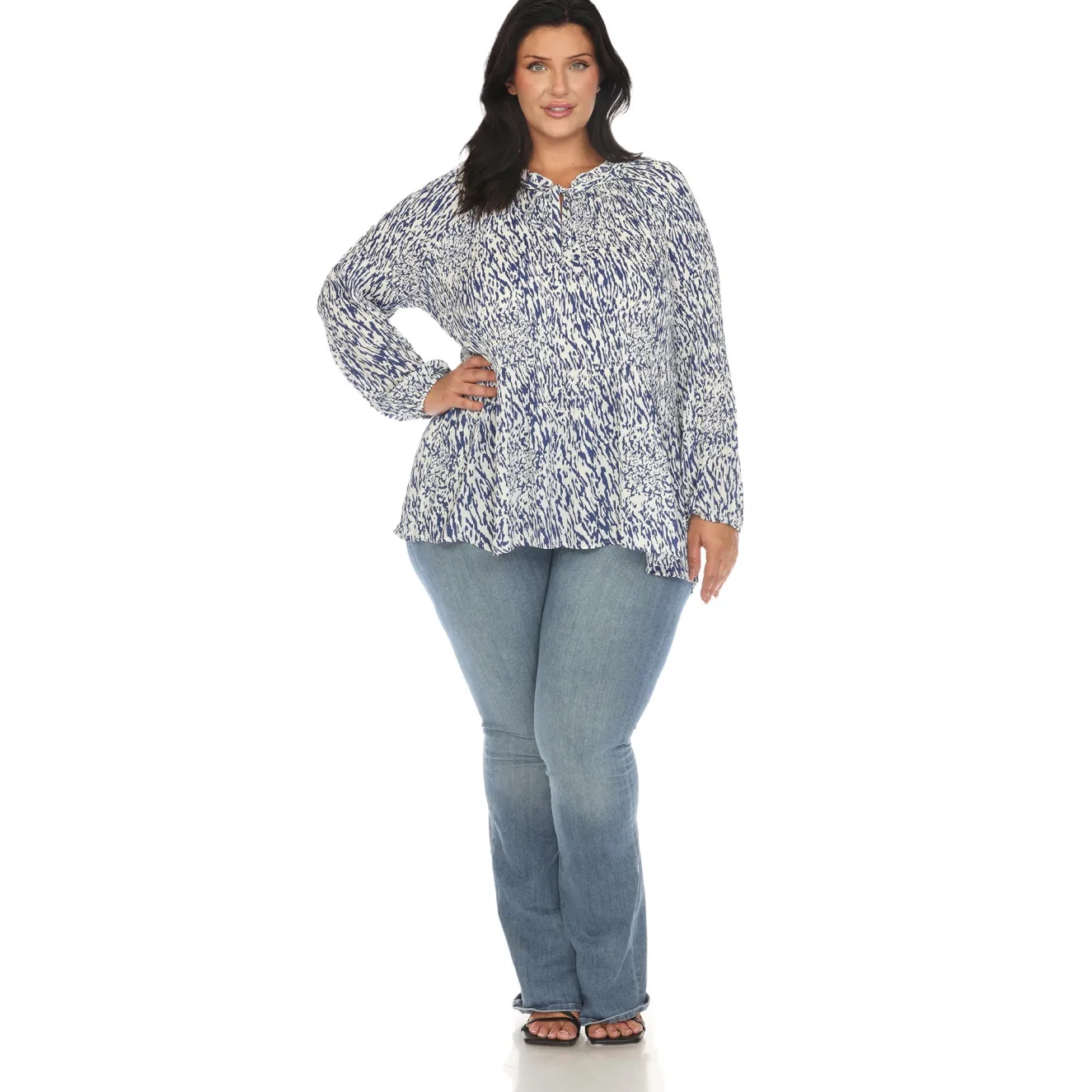 Women's Printed Peasant Blouse - Plus