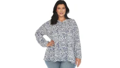 Women's Printed Peasant Blouse - Plus