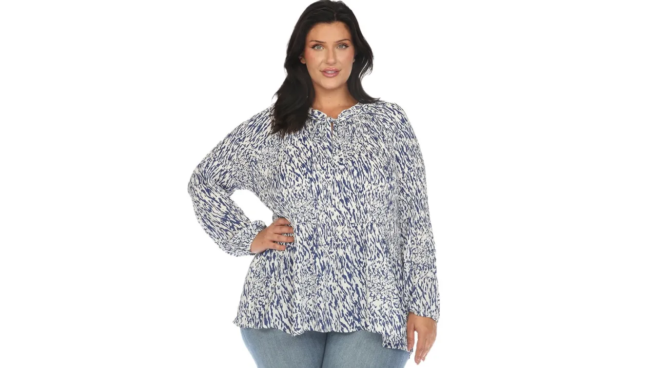 Women's Printed Peasant Blouse - Plus