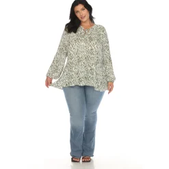 Women's Printed Peasant Blouse - Plus