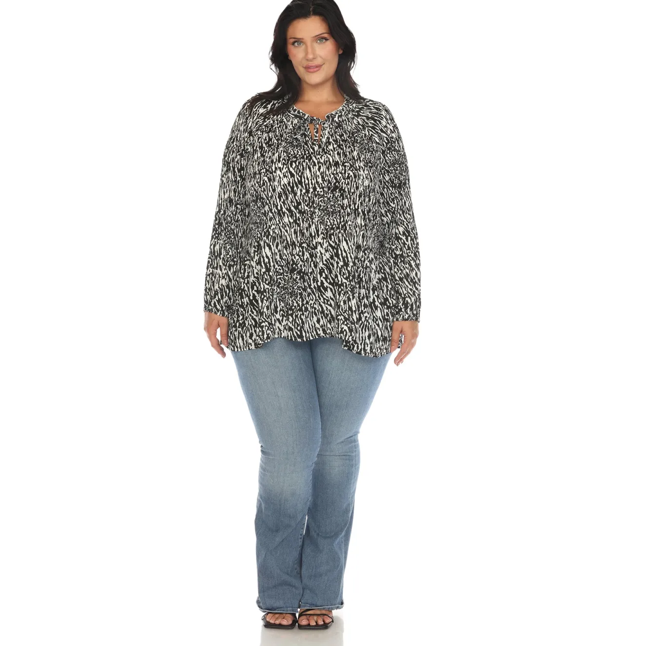 Women's Printed Peasant Blouse - Plus