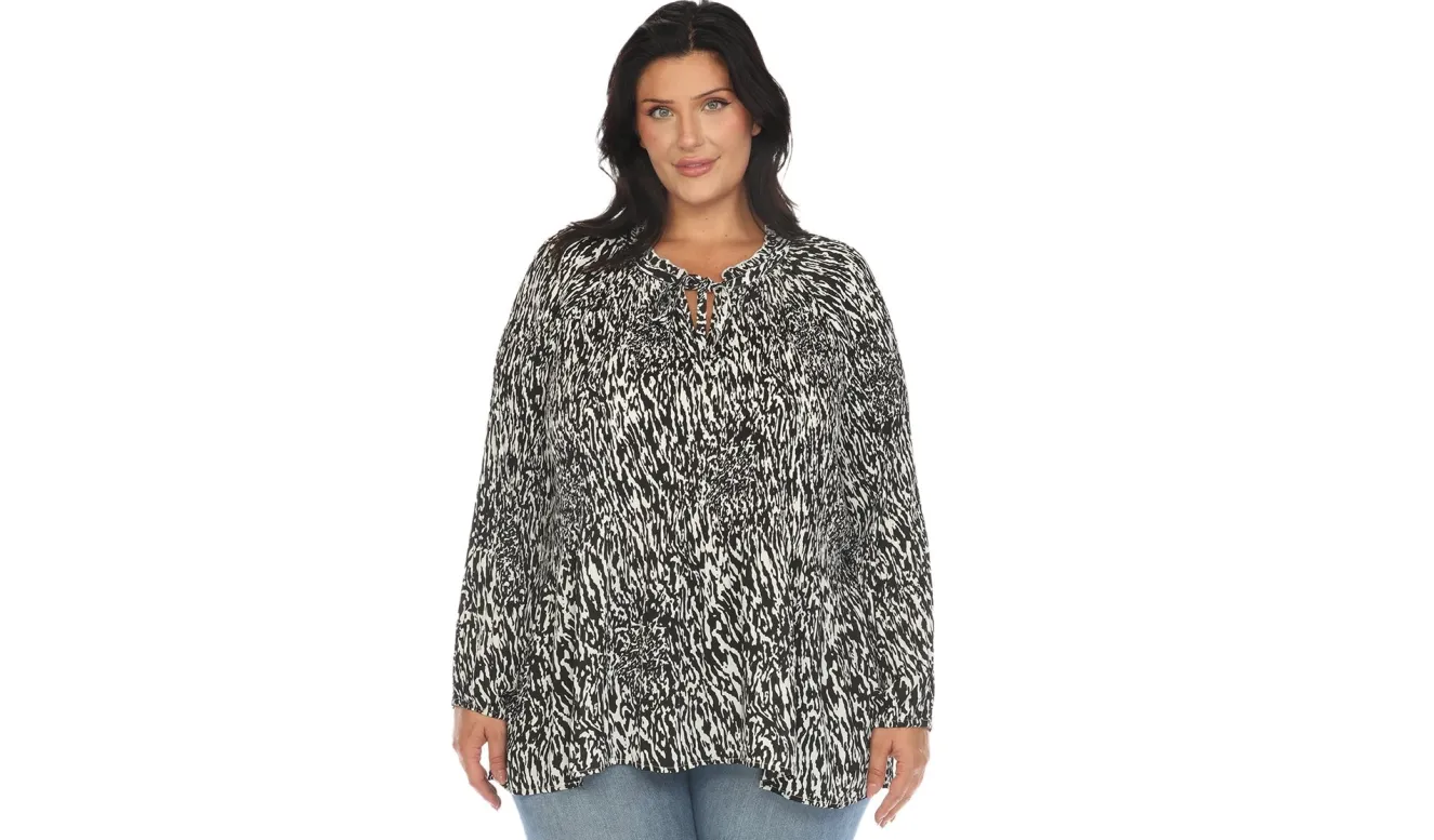 Women's Printed Peasant Blouse - Plus