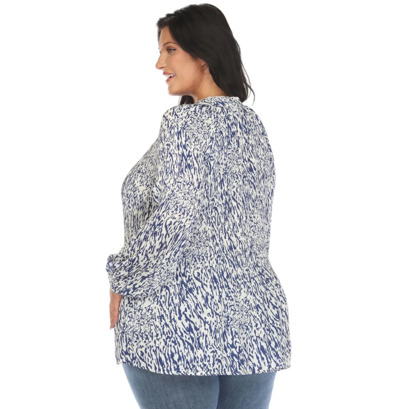 Women's Printed Peasant Blouse - Plus