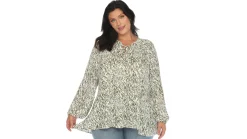 Women's Printed Peasant Blouse - Plus