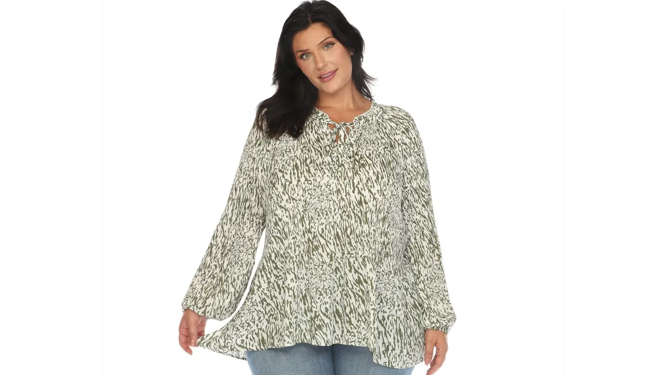 Women's Printed Peasant Blouse - Plus