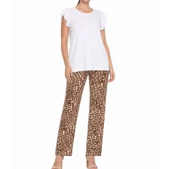 Women's Ruffle Sleeve Top and Animal Print Pant Set