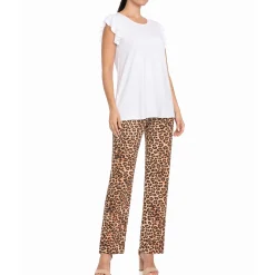 Women's Ruffle Sleeve Top and Animal Print Pant Set