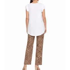 Women's Ruffle Sleeve Top and Animal Print Pant Set