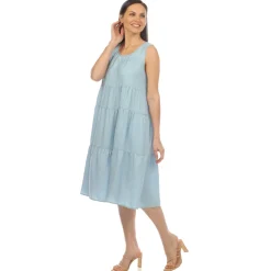 Women's Sleeveless Tiered Chambray Midi Dress