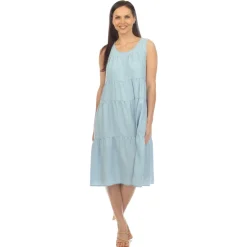 Women's Sleeveless Tiered Chambray Midi Dress