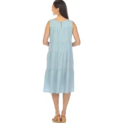 Women's Sleeveless Tiered Chambray Midi Dress