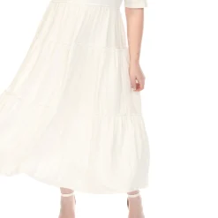 Women'sSquare Neck Short Sleeve Tiered Dress - Off White - Plus