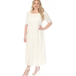Women'sSquare Neck Short Sleeve Tiered Dress - Off White - Plus