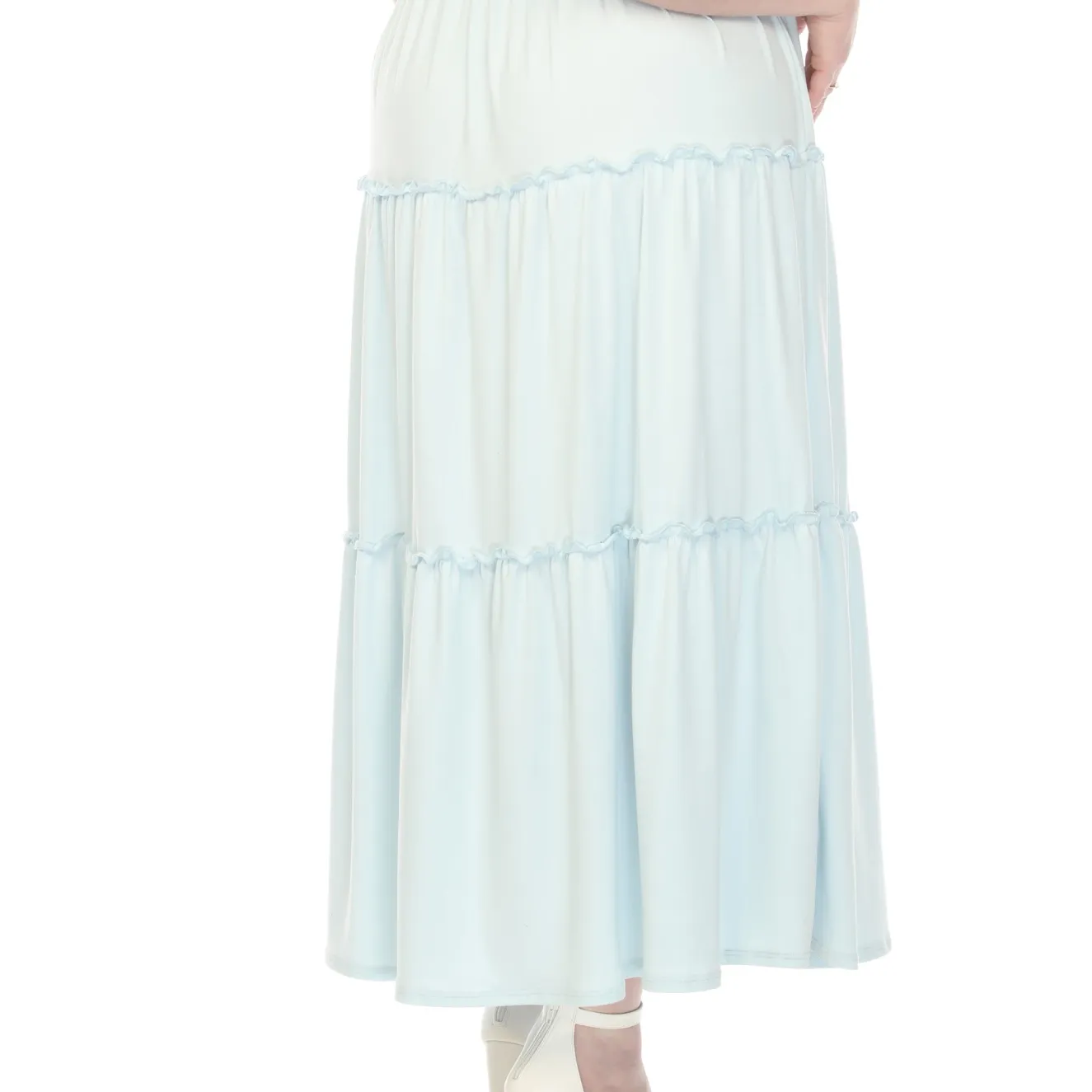 Women'sSquare Neck Short Sleeve Tiered Dress - Dusty Blue - Plus