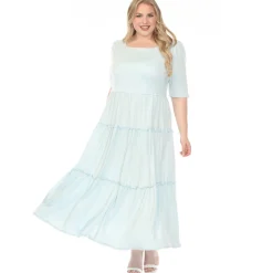 Women'sSquare Neck Short Sleeve Tiered Dress - Dusty Blue - Plus