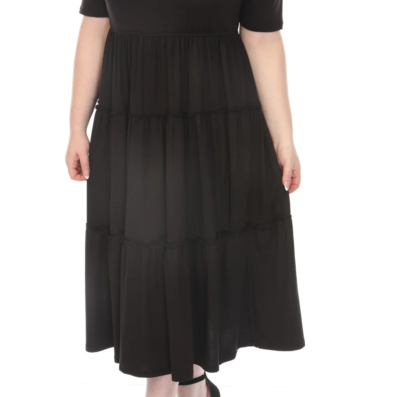 Women'sSquare Neck Short Sleeve Tiered Dress - Black - Plus