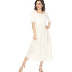 Women's Square Neck Short Sleeve Tiered Dress - Off White