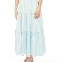 Women's Square Neck Short Sleeve Tiered Dress - Dusty Blue
