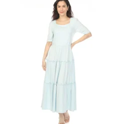 Women's Square Neck Short Sleeve Tiered Dress - Dusty Blue