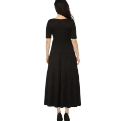 Women's Square Neck Short Sleeve Tiered Dress - Black