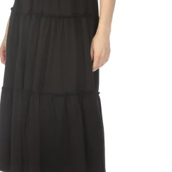 Women's Square Neck Short Sleeve Tiered Dress - Black
