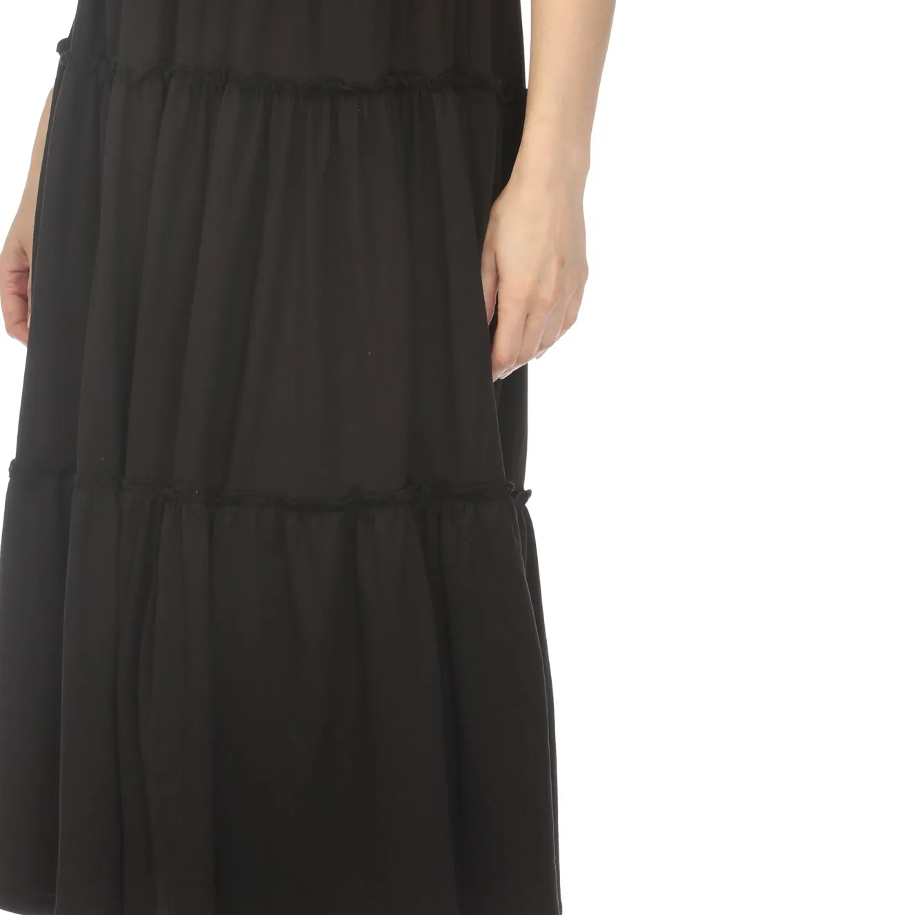 Women's Square Neck Short Sleeve Tiered Dress - Black