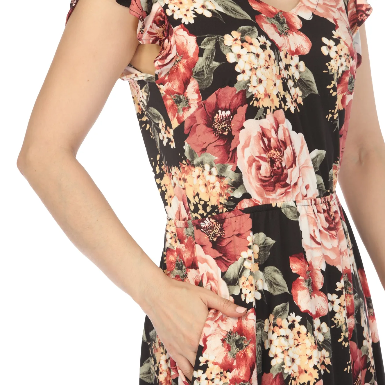 Women's V-Neck Empire Dress - Black