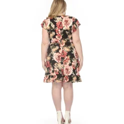 Women'sV-Neck Empire Dress - Black - Plus