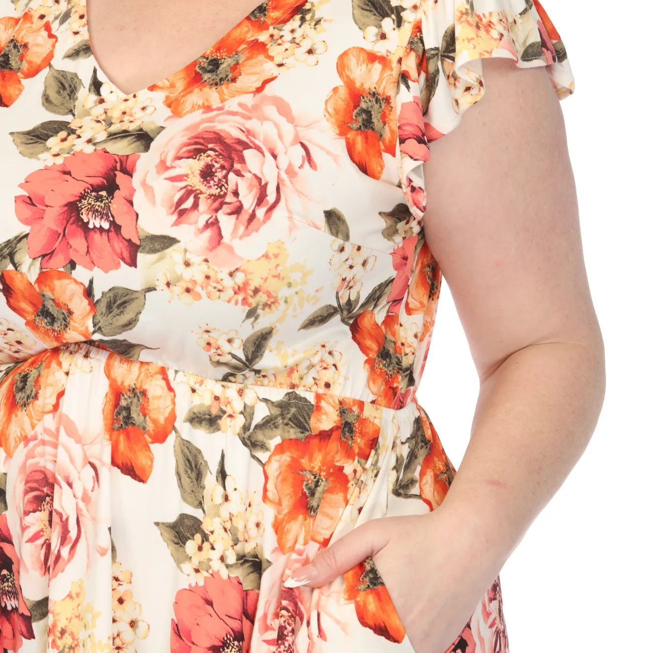 Women'sV-Neck Empire Dress - Ivory Orange - Plus