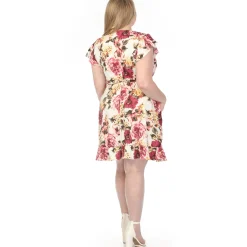 Women'sV-Neck Empire Dress - Ivory Mauve - Plus