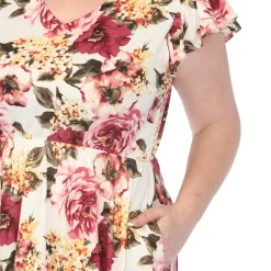 Women'sV-Neck Empire Dress - Ivory Mauve - Plus