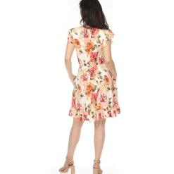 Women's V-Neck Empire Dress - Ivory Orange