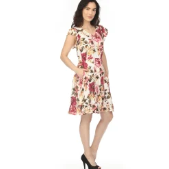 Women's V-Neck Empire Dress - Ivory Mauve