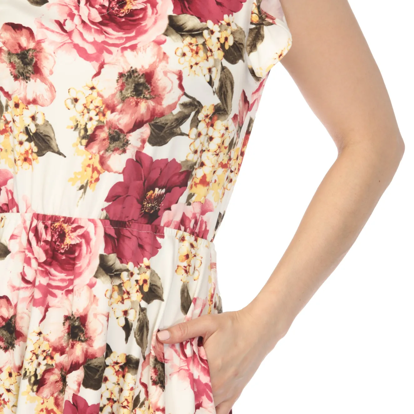 Women's V-Neck Empire Dress - Ivory Mauve