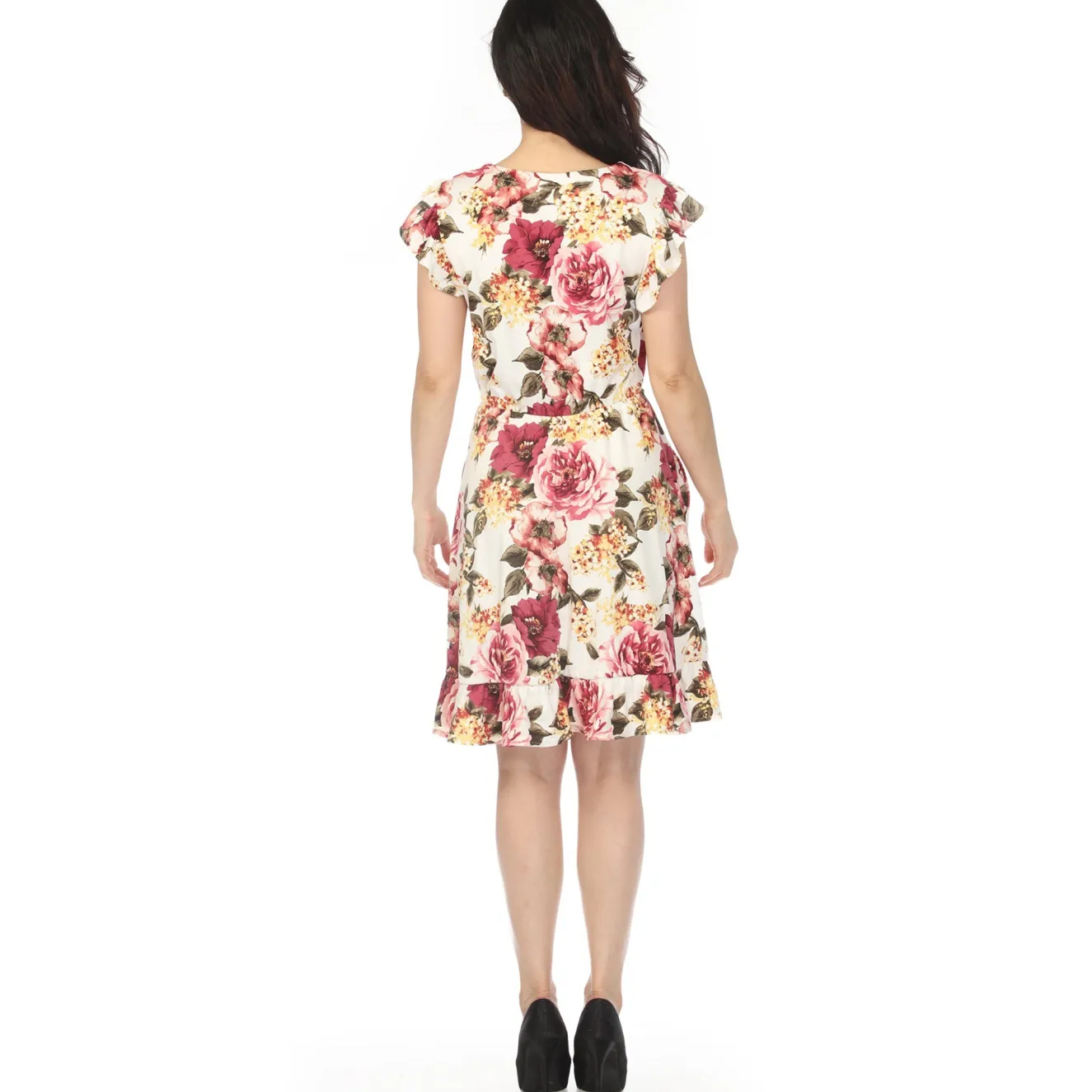 Women's V-Neck Empire Dress - Ivory Mauve