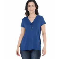 Women's V-Neck Front Tie Pullover Top