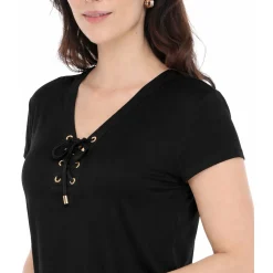 Women's V-Neck Front Tie Pullover Top