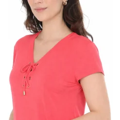 Women's V-Neck Front Tie Pullover Top