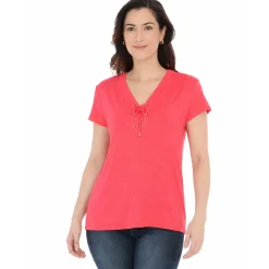 Women's V-Neck Front Tie Pullover Top