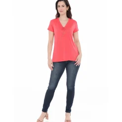 Women's V-Neck Front Tie Pullover Top