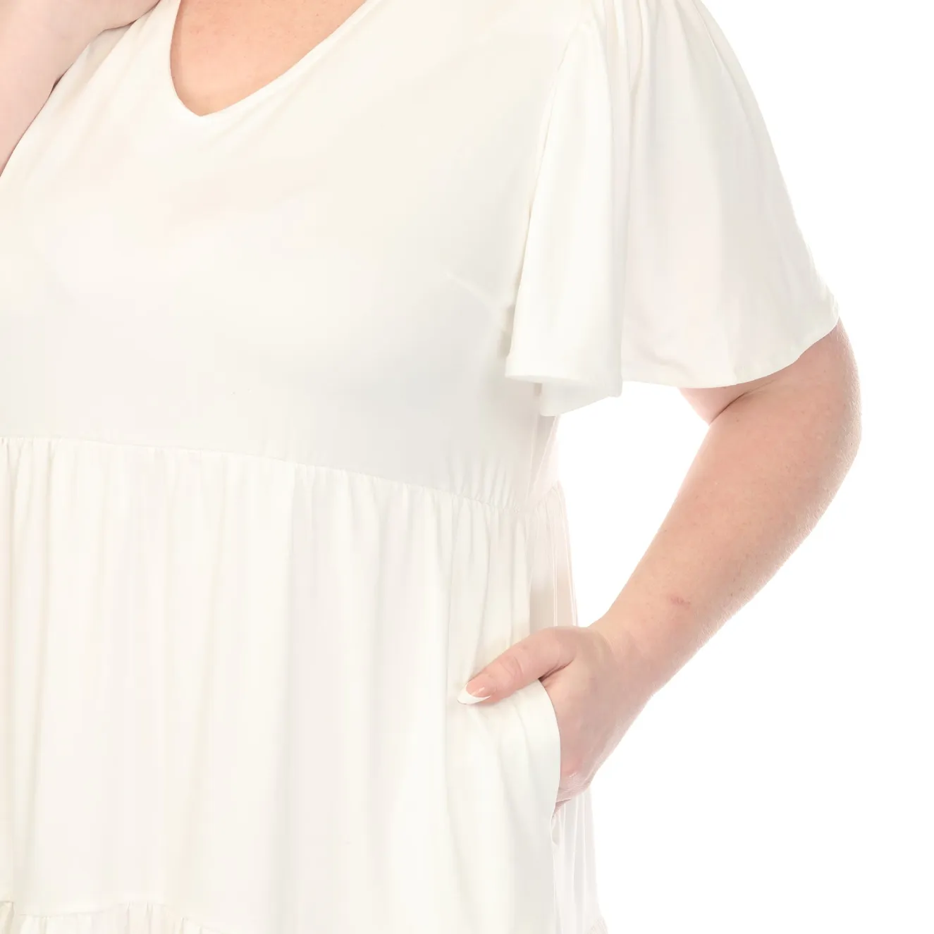 Women'sV-Neck Short Sleeve Dress - Off White - Plus