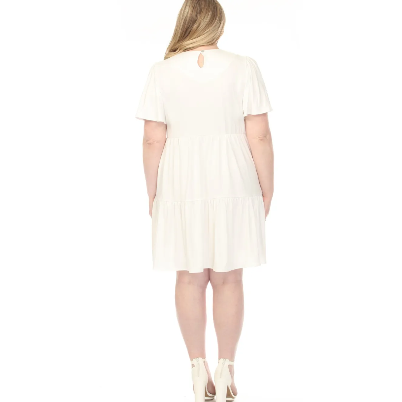 Women'sV-Neck Short Sleeve Dress - Off White - Plus