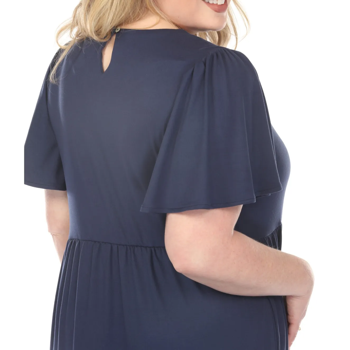 Women'sV-Neck Short Sleeve Dress - Navy - Plus