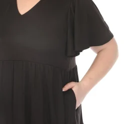 Women'sV-Neck Short Sleeve Dress - Black - Plus